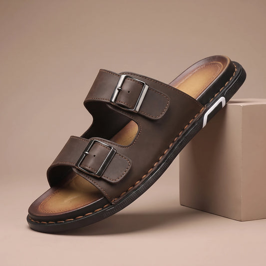 DOUBLE BUCKLE SLIDES Brown