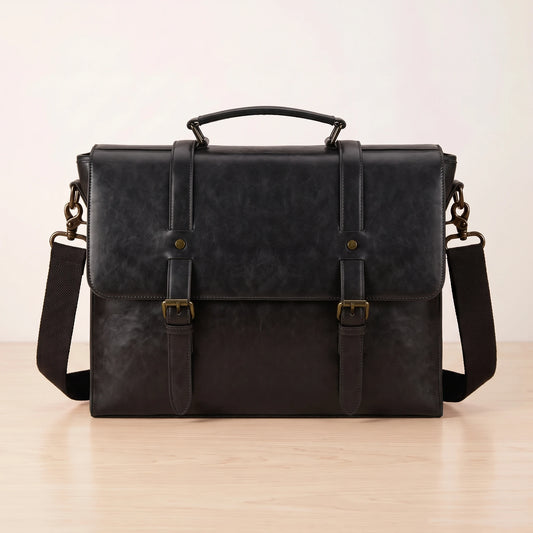 BUCKLE FLAP MESSENGER BAG Black