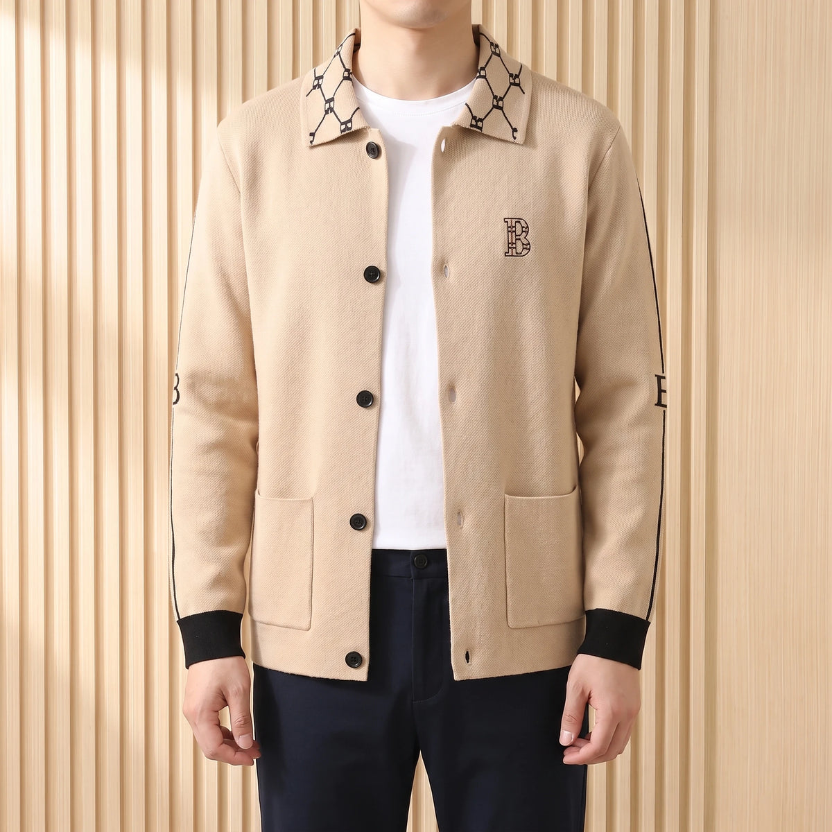 COLLARED KNIT CARDIGAN worn