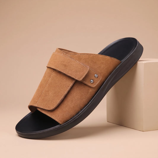 WIDE STRAP SLIDES Brown