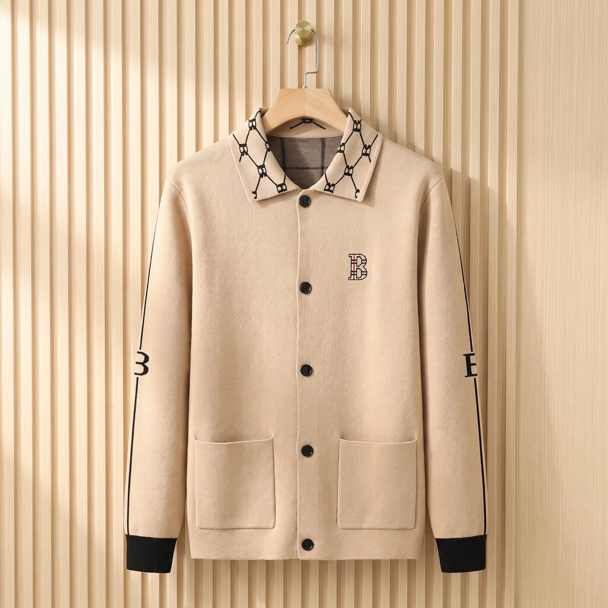 COLLARED KNIT CARDIGAN Beige