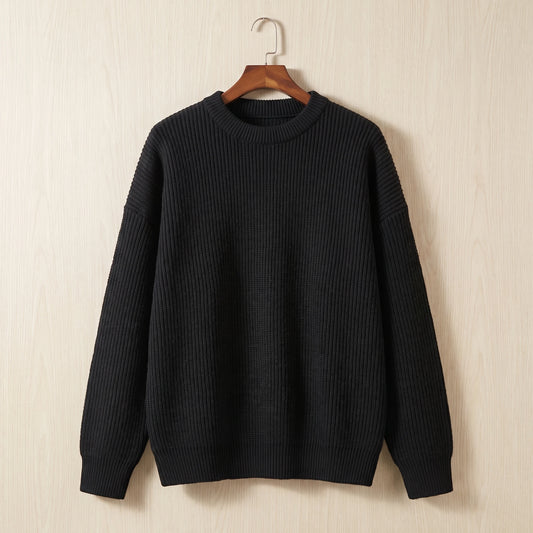 THICK KNIT CREW SWEATER Black