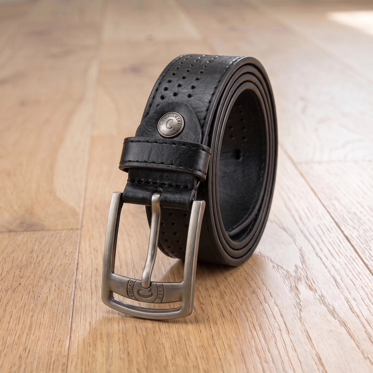 PUNCHED PIN BUCKLE BELT Black