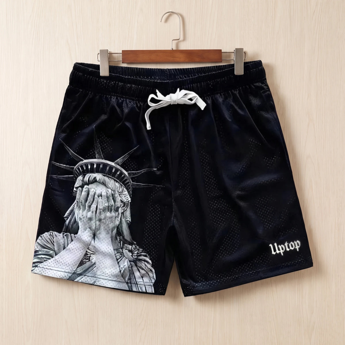 PRINTED DRAWSTRING SHORTS Black