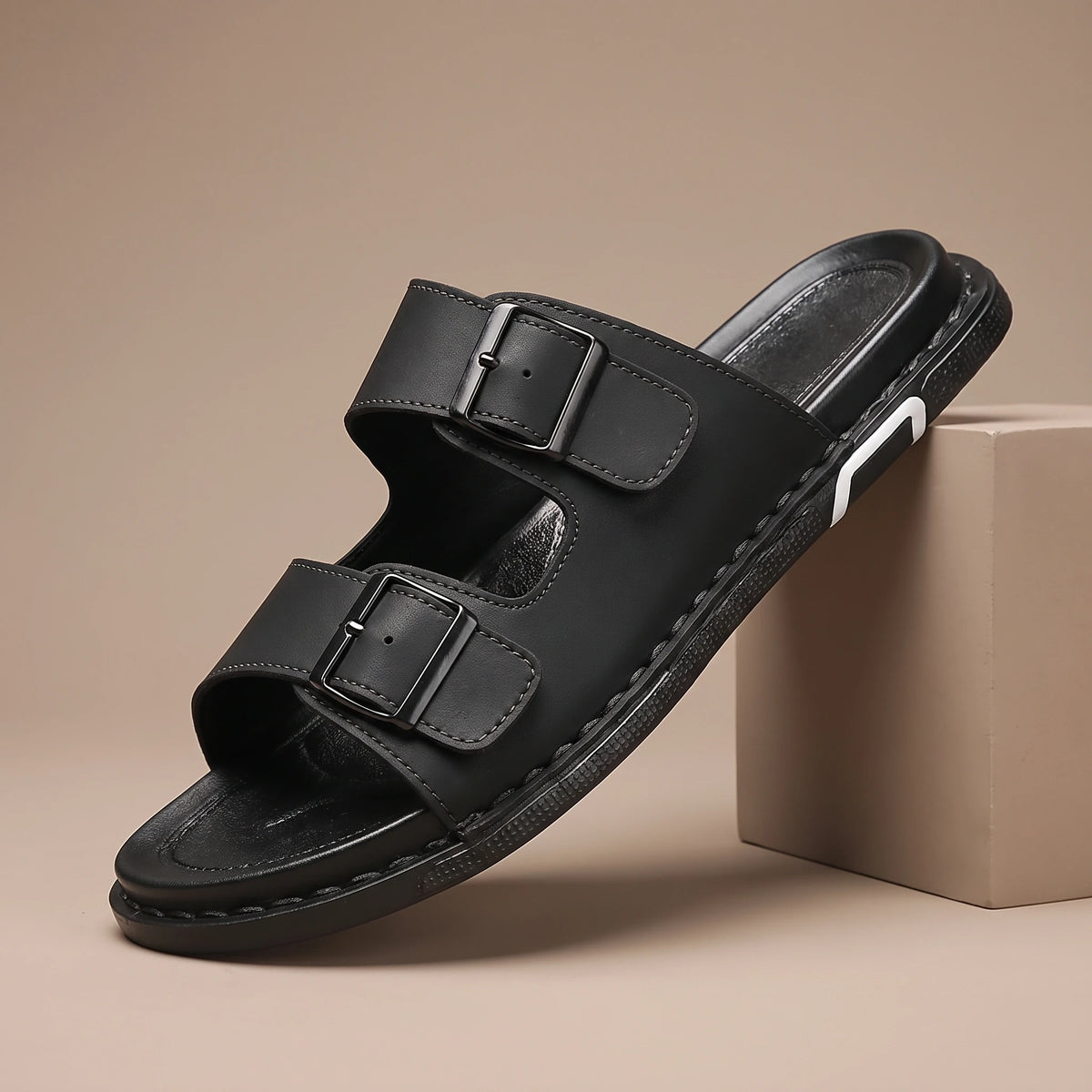 DOUBLE BUCKLE SLIDES Black
