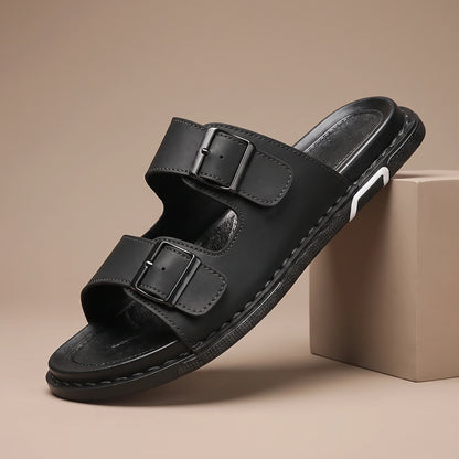 DOUBLE BUCKLE SLIDES Black