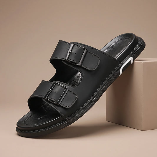 DOUBLE BUCKLE SLIDES Black