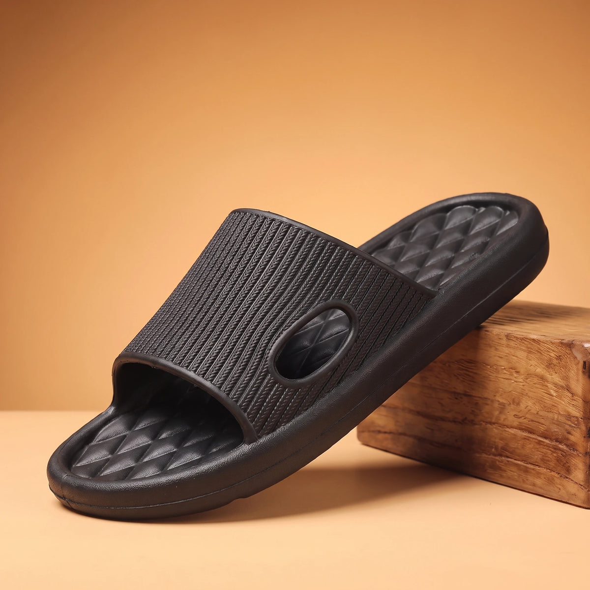 RIBBED COMFORT SLIDES Black