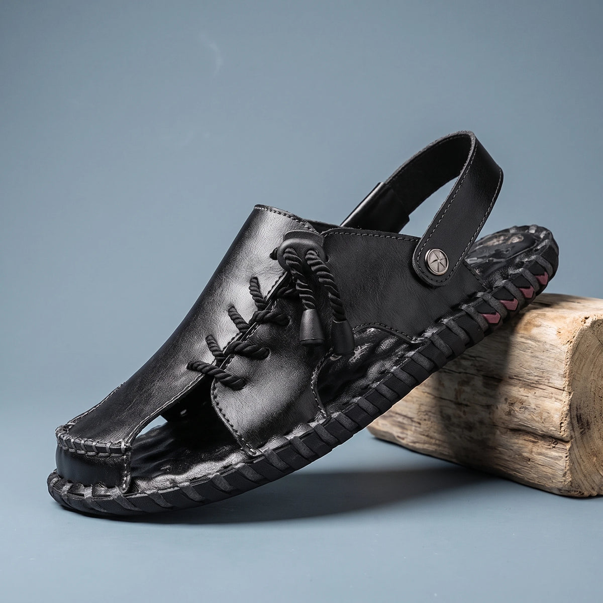 HAND SEWN LEATHER SANDALS Black