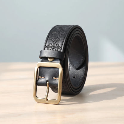 EMBOSSED COWHIDE BELT Black