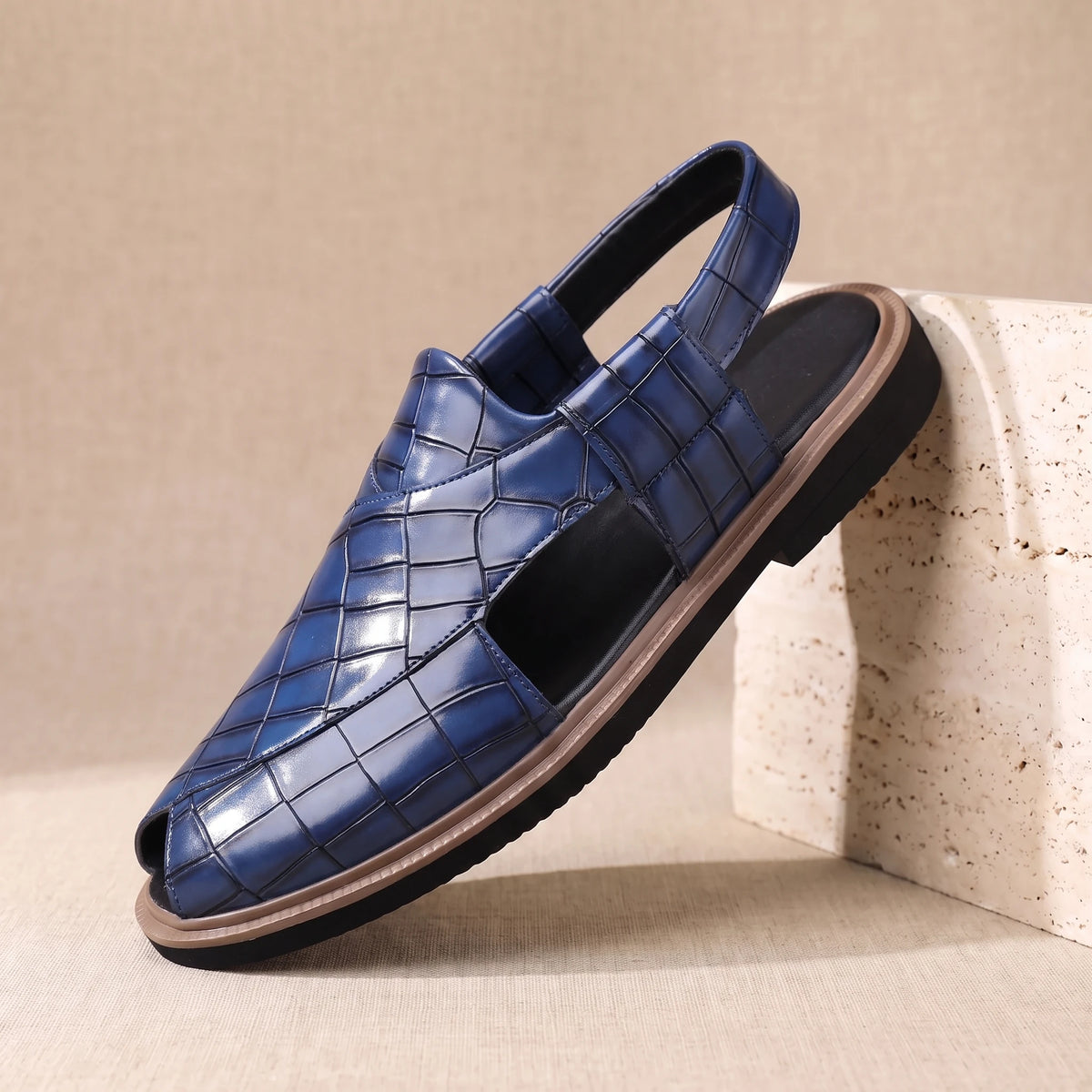 CROC EMBOSSED SANDALS Blue