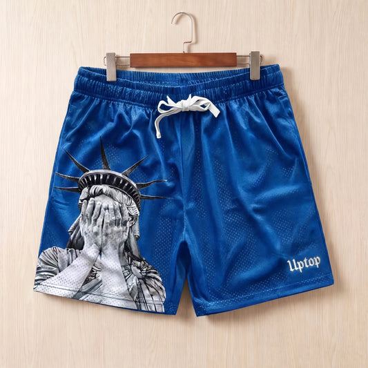 PRINTED DRAWSTRING SHORTS Blue