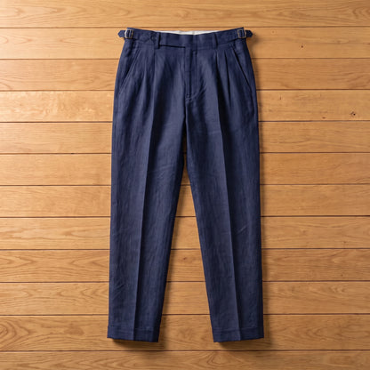 PLEATED LINEN TROUSERS Blue