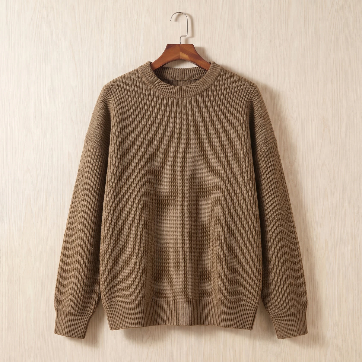 THICK KNIT CREW SWEATER Brown