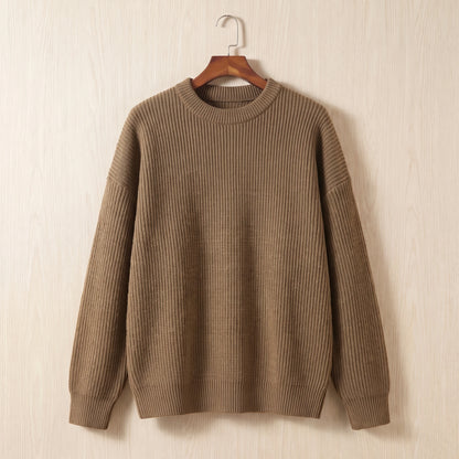 THICK KNIT CREW SWEATER Brown