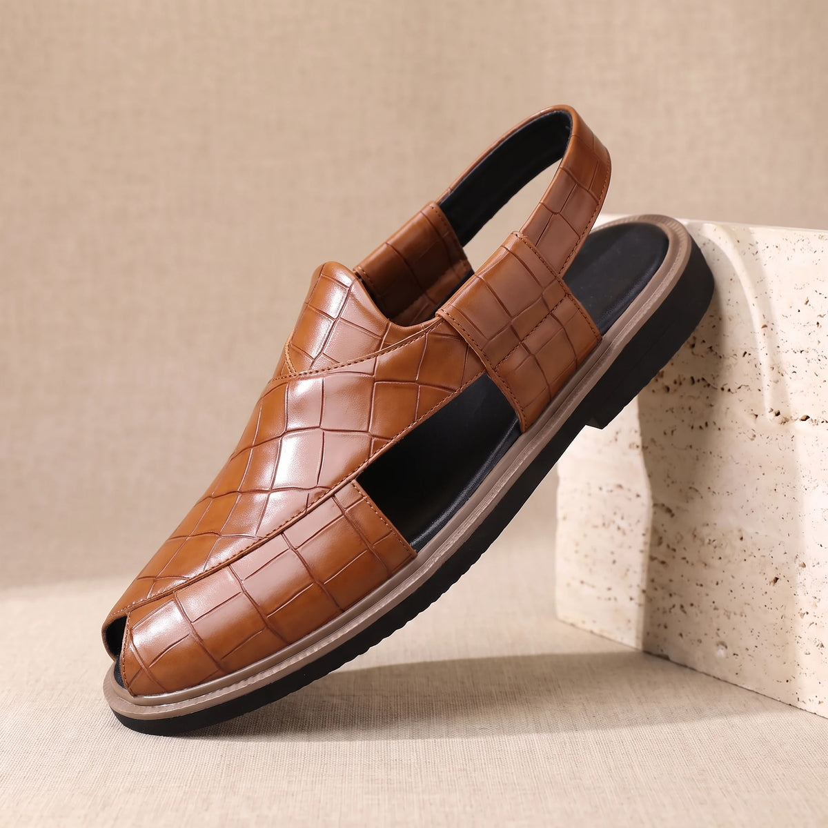 CROC EMBOSSED SANDALS Brown