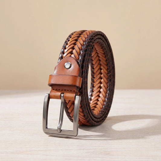 HERRINGBONE LEATHER BELT Brown