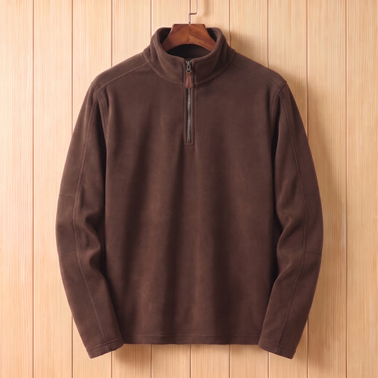 ZIP NECK FLEECE PULLOVER Brown