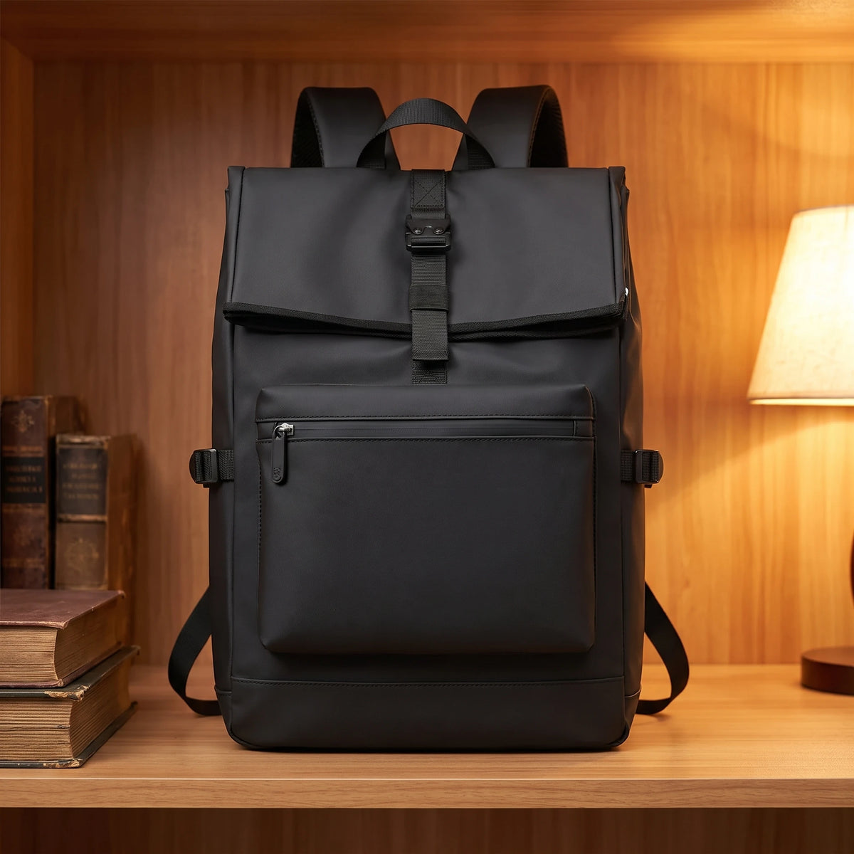 BUCKLE ROLL TOP BACKPACK Black