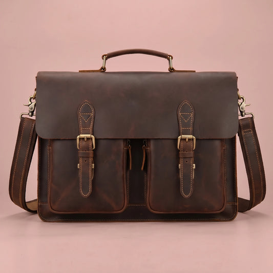CLASSIC LEATHER BRIEFCASE Coffee