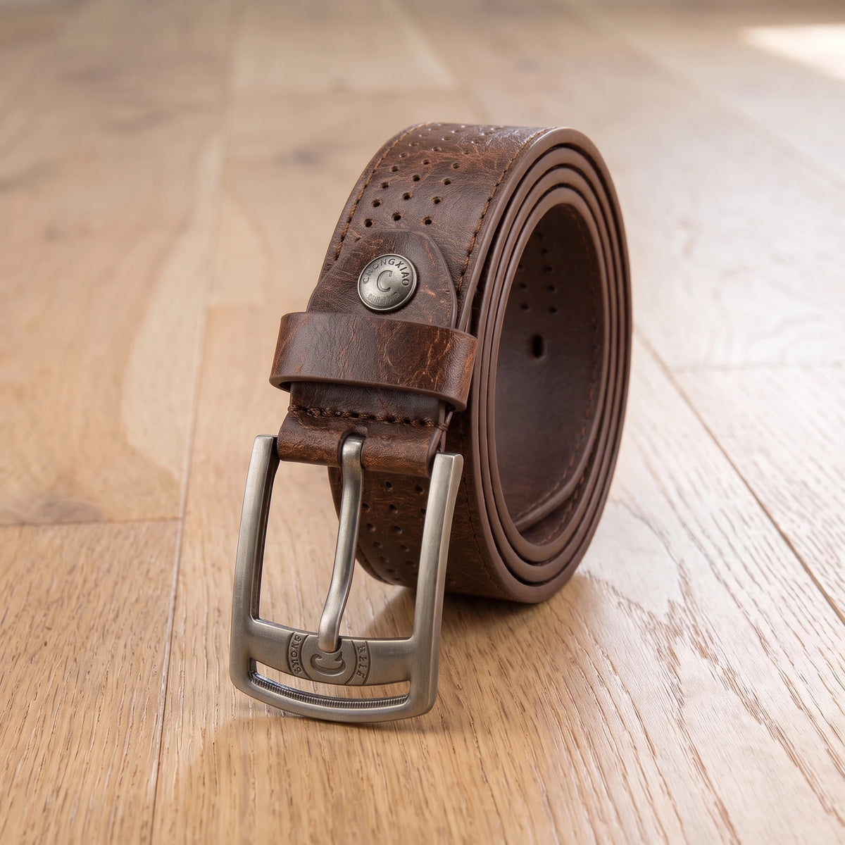 PUNCHED PIN BUCKLE BELT Coffee
