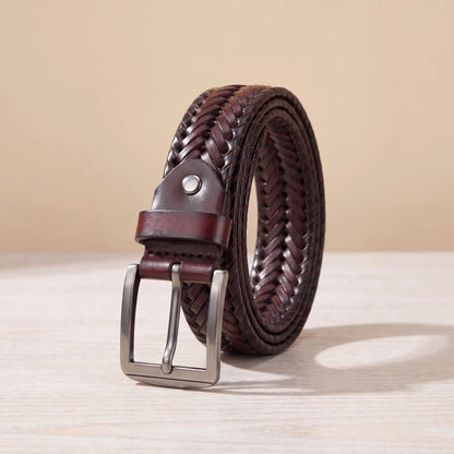 HERRINGBONE LEATHER BELT Dark Brown
