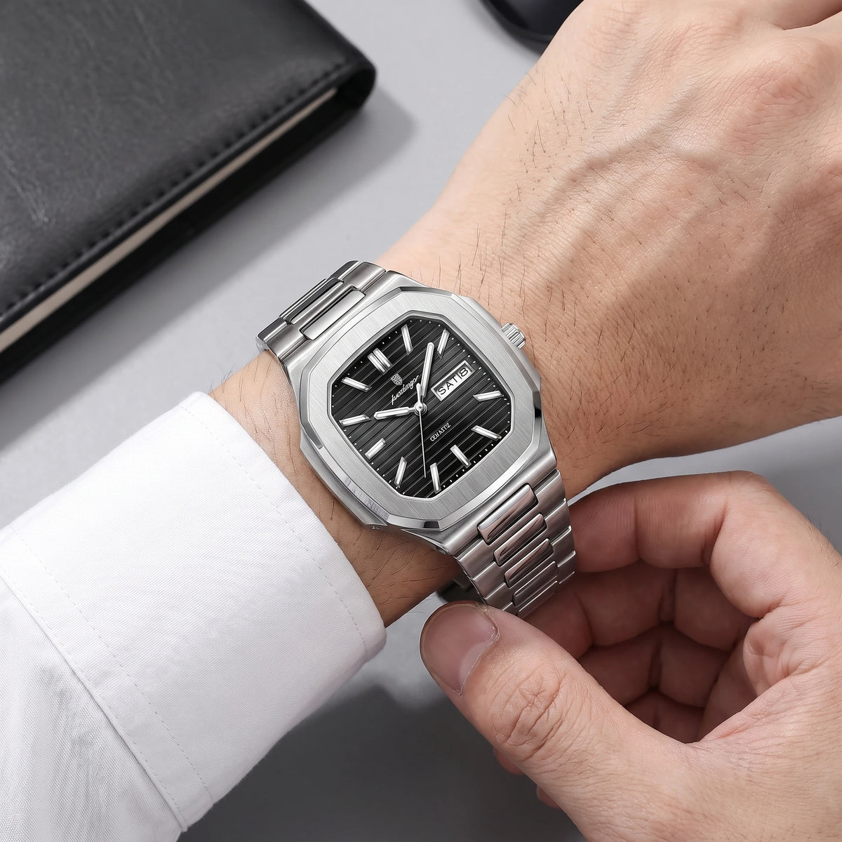 SQUARE STEEL WATCH worn