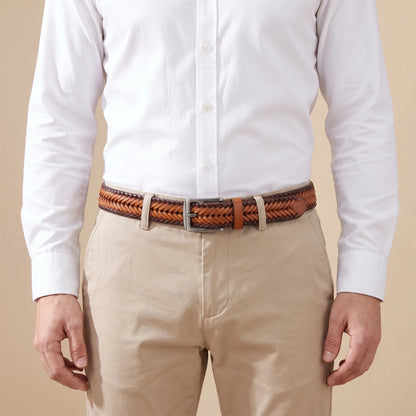 HERRINGBONE LEATHER BELT worn