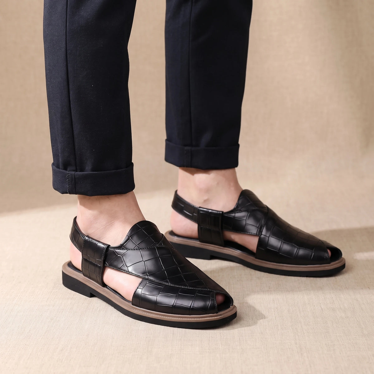 CROC EMBOSSED SANDALS worn