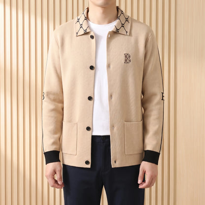 COLLARED KNIT CARDIGAN worn