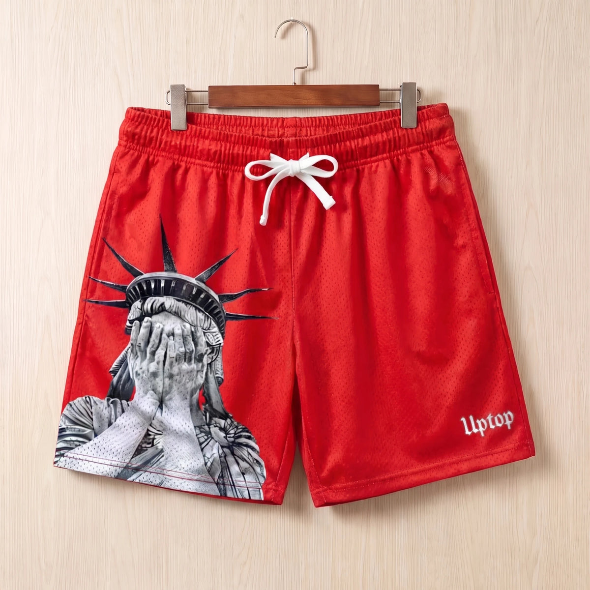 PRINTED DRAWSTRING SHORTS Red