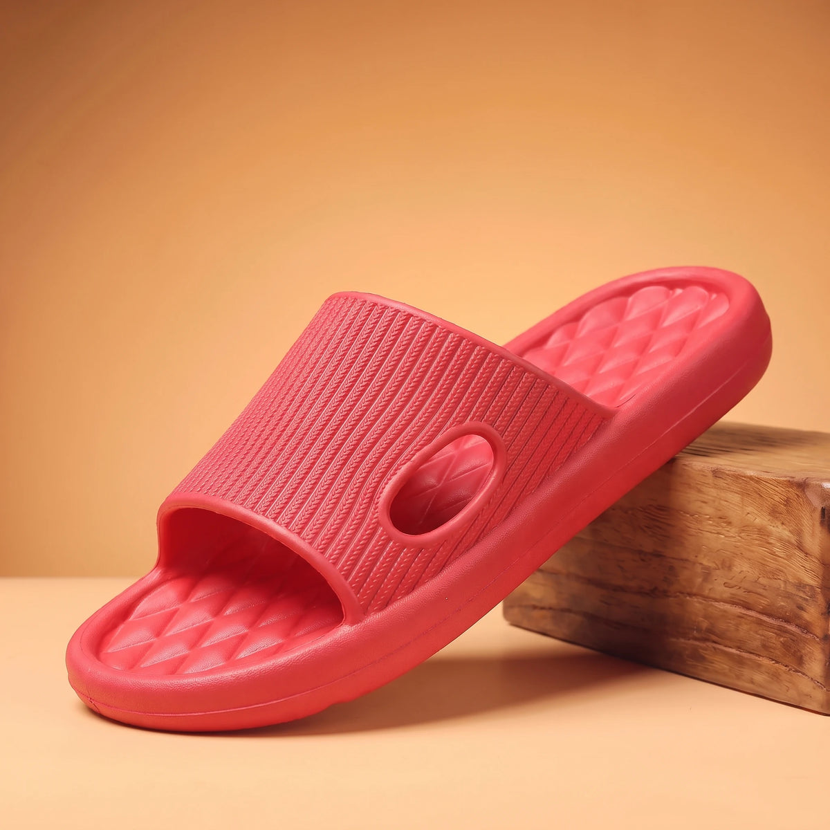 RIBBED COMFORT SLIDES Red