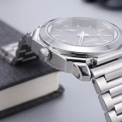 OCTAGON STEEL WATCH crown and bezel close-up