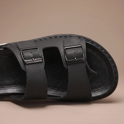 DOUBLE BUCKLE SLIDES strap and buckle close-up
