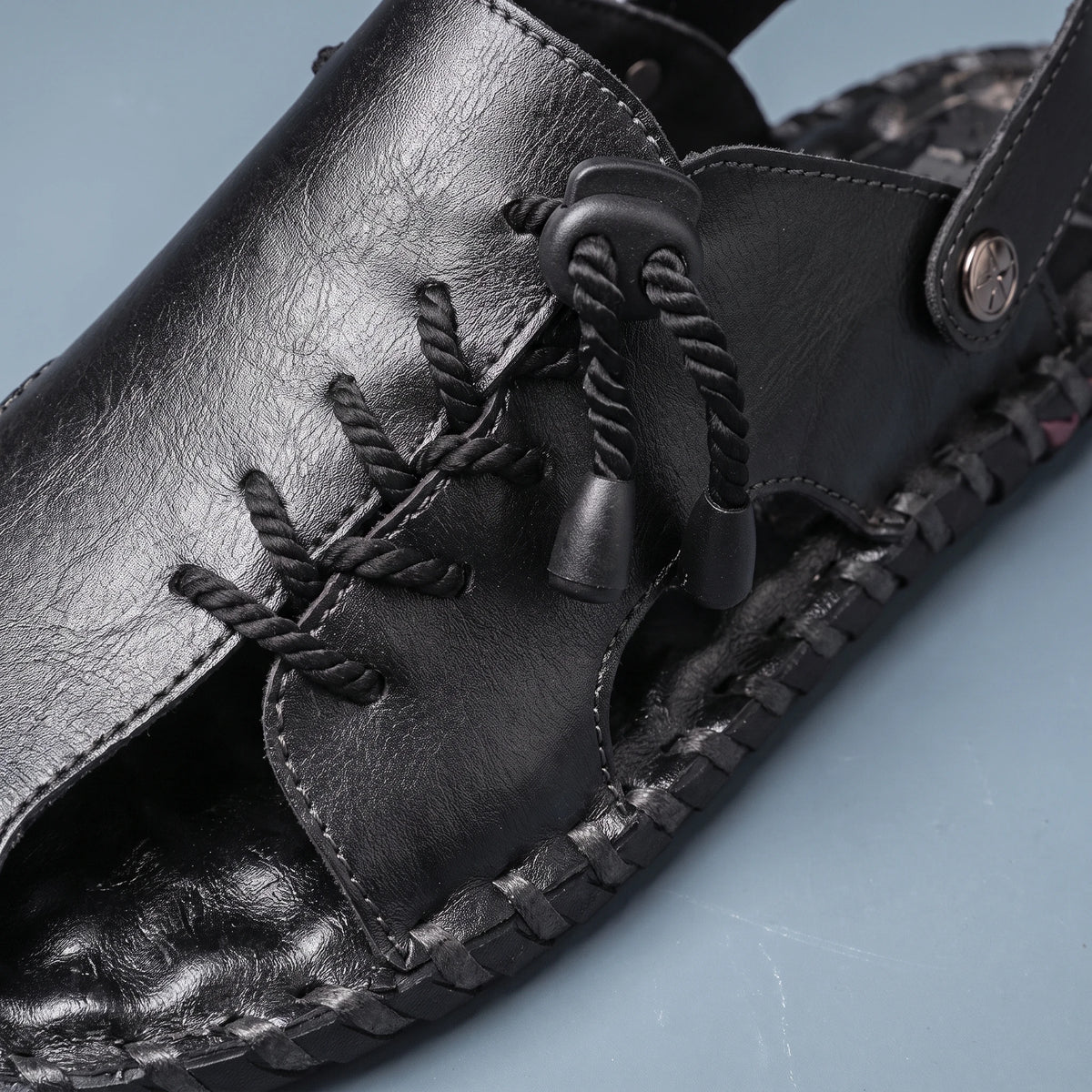 HAND SEWN LEATHER SANDALS lace close-up