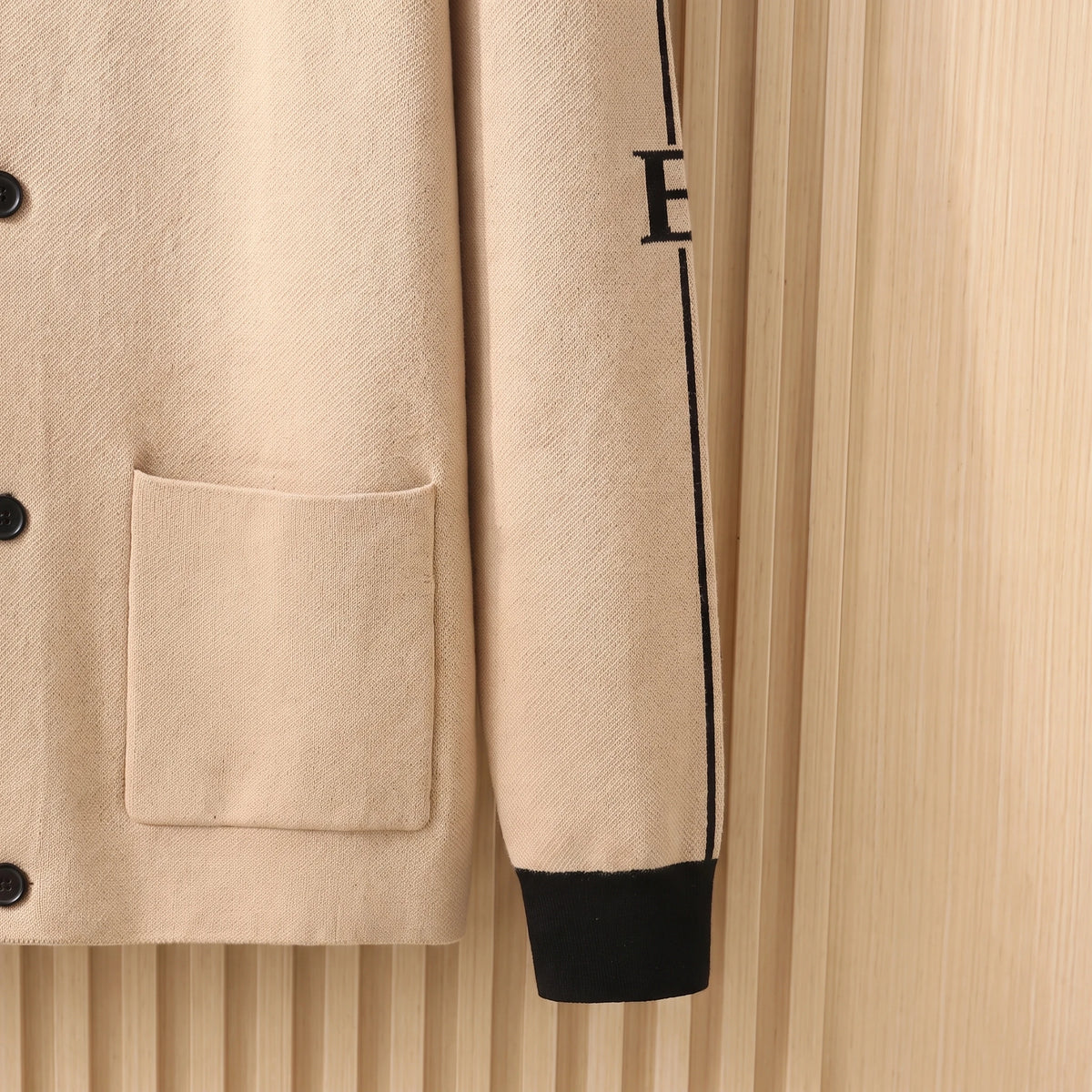COLLARED KNIT CARDIGAN sleeve, cuff and pocket close-up