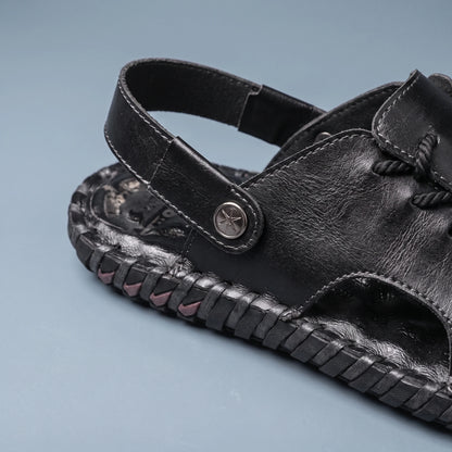 HAND SEWN LEATHER SANDALS heel strap close-up