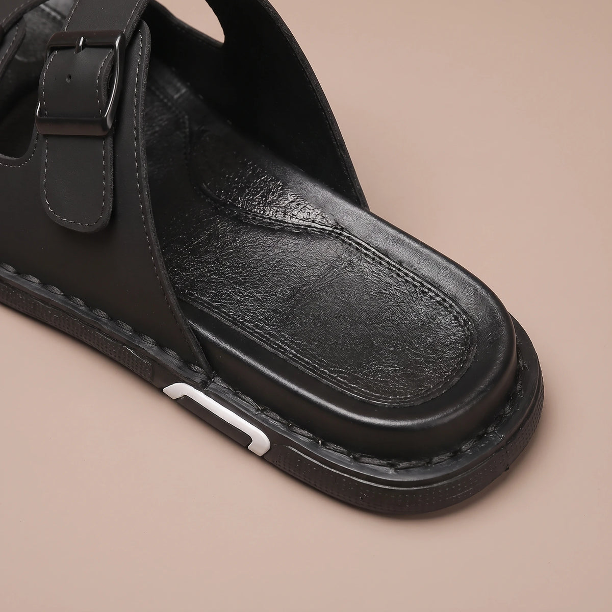 DOUBLE BUCKLE SLIDES heel close-up
