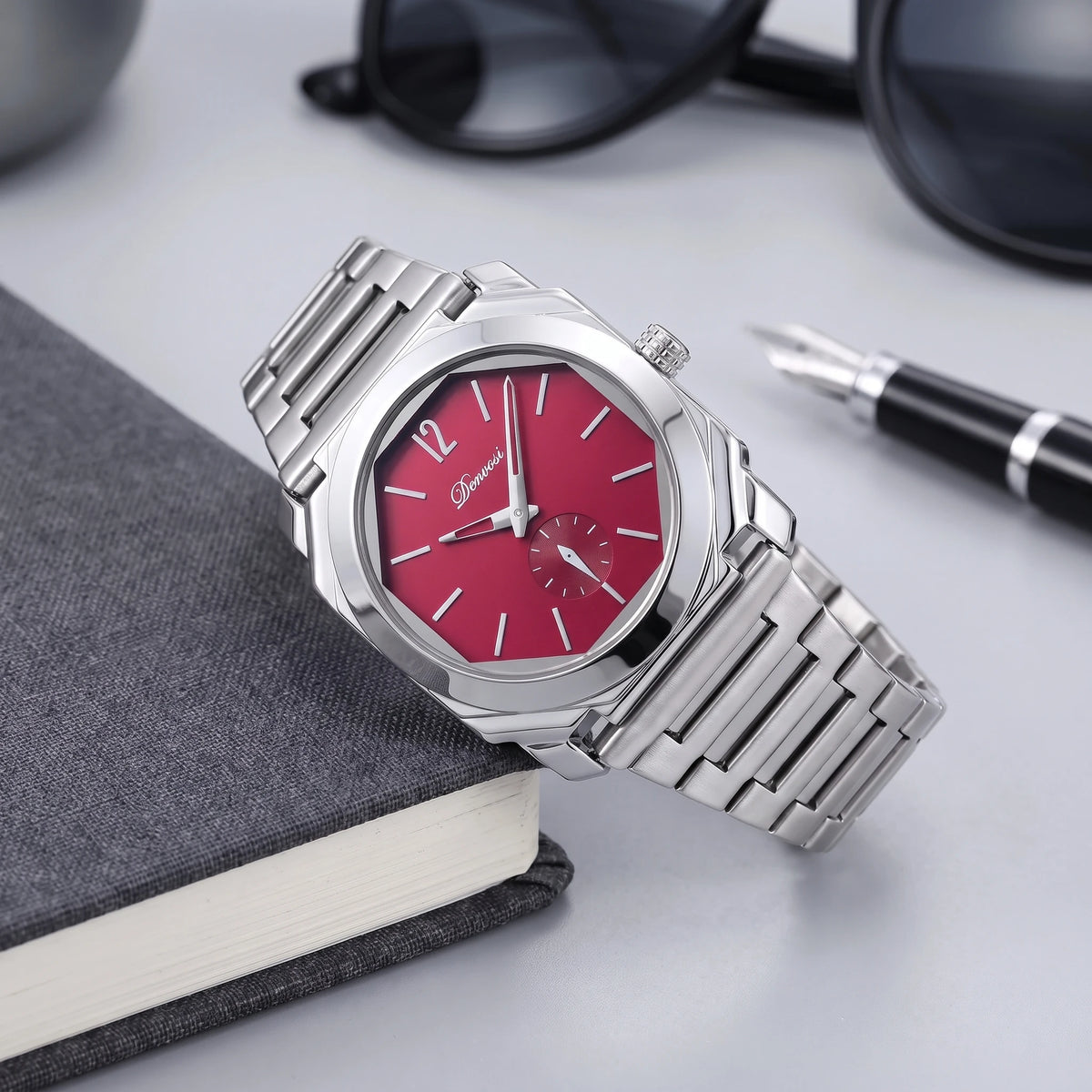 OCTAGON STEEL WATCH Silver Red