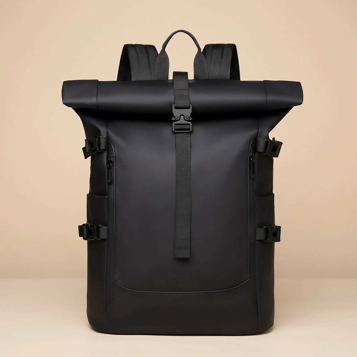 STRAP ROLL TOP BACKPACK Black
