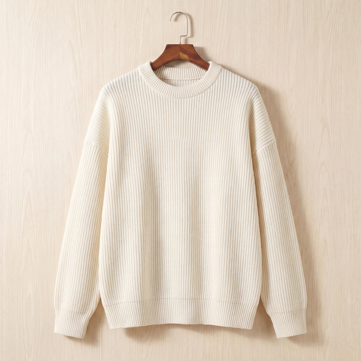 THICK KNIT CREW SWEATER White
