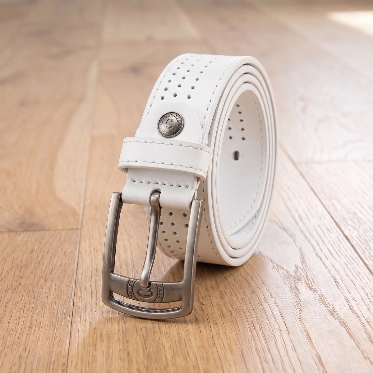 PUNCHED PIN BUCKLE BELT White
