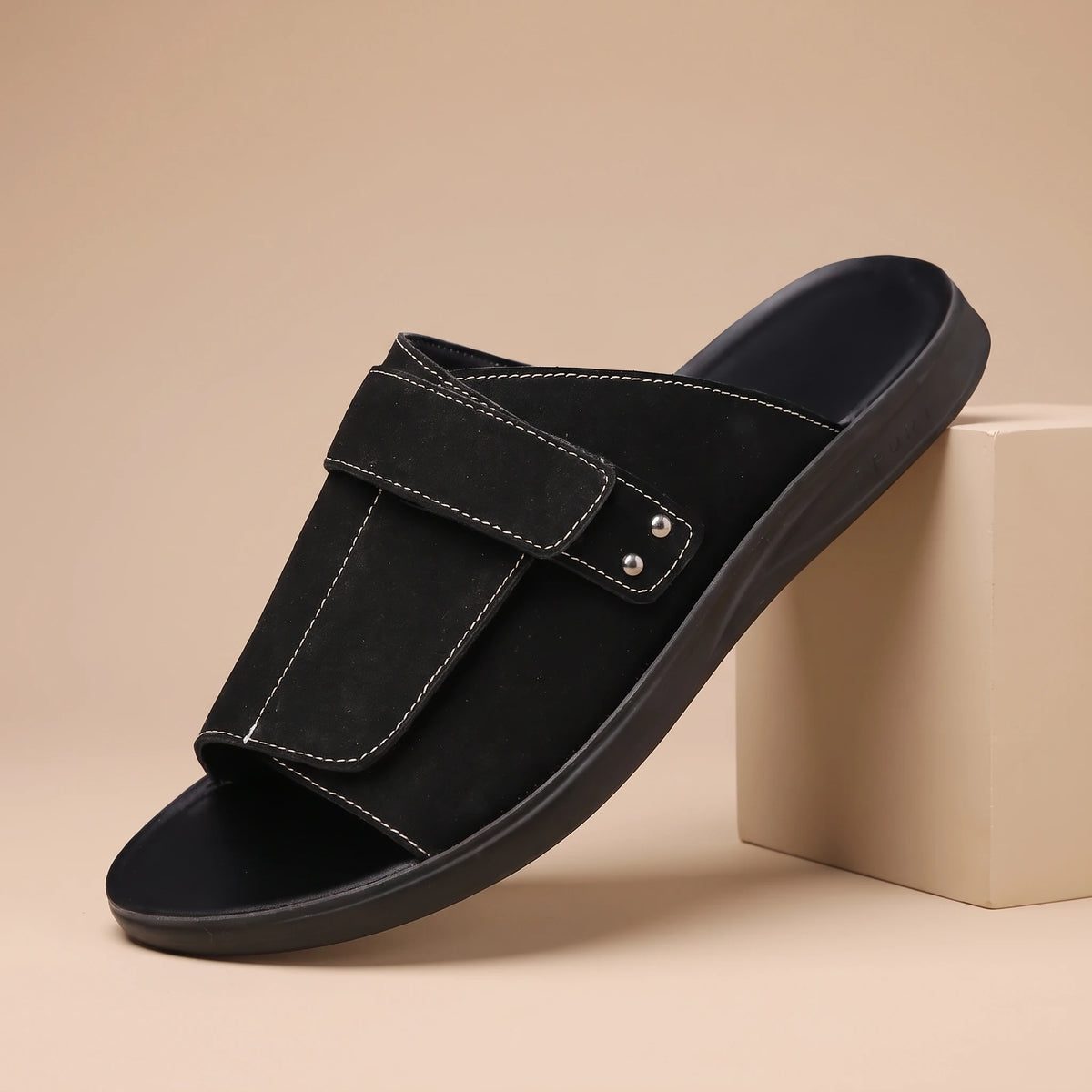 WIDE STRAP SLIDES Black